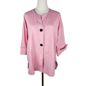 Ming Wang Jacket Size Large Pink Cotton Linen 2 Button Front Lagenlook